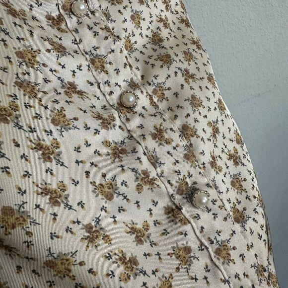 Retro Cottage Dress Large Mini Pearl Button Satin Milkmaid Short Yellow - Picture 4 of 16